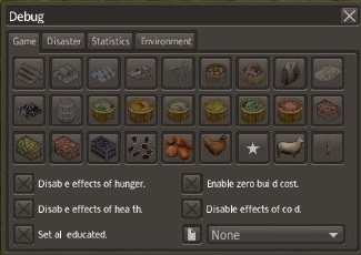 Banished debug menu modu özellikleri